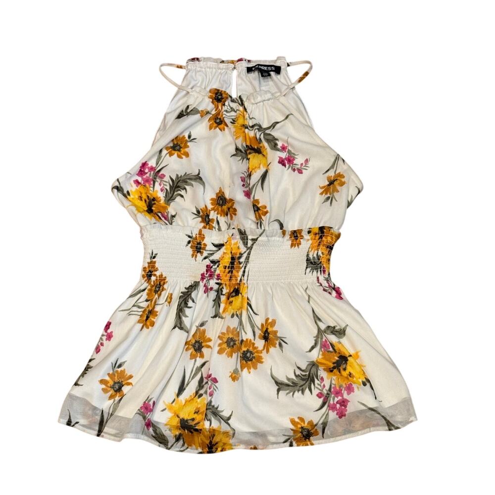 Express halter Top blouse XXS white Floral Sleeveless Peplum fairy - Picture 2 of 11